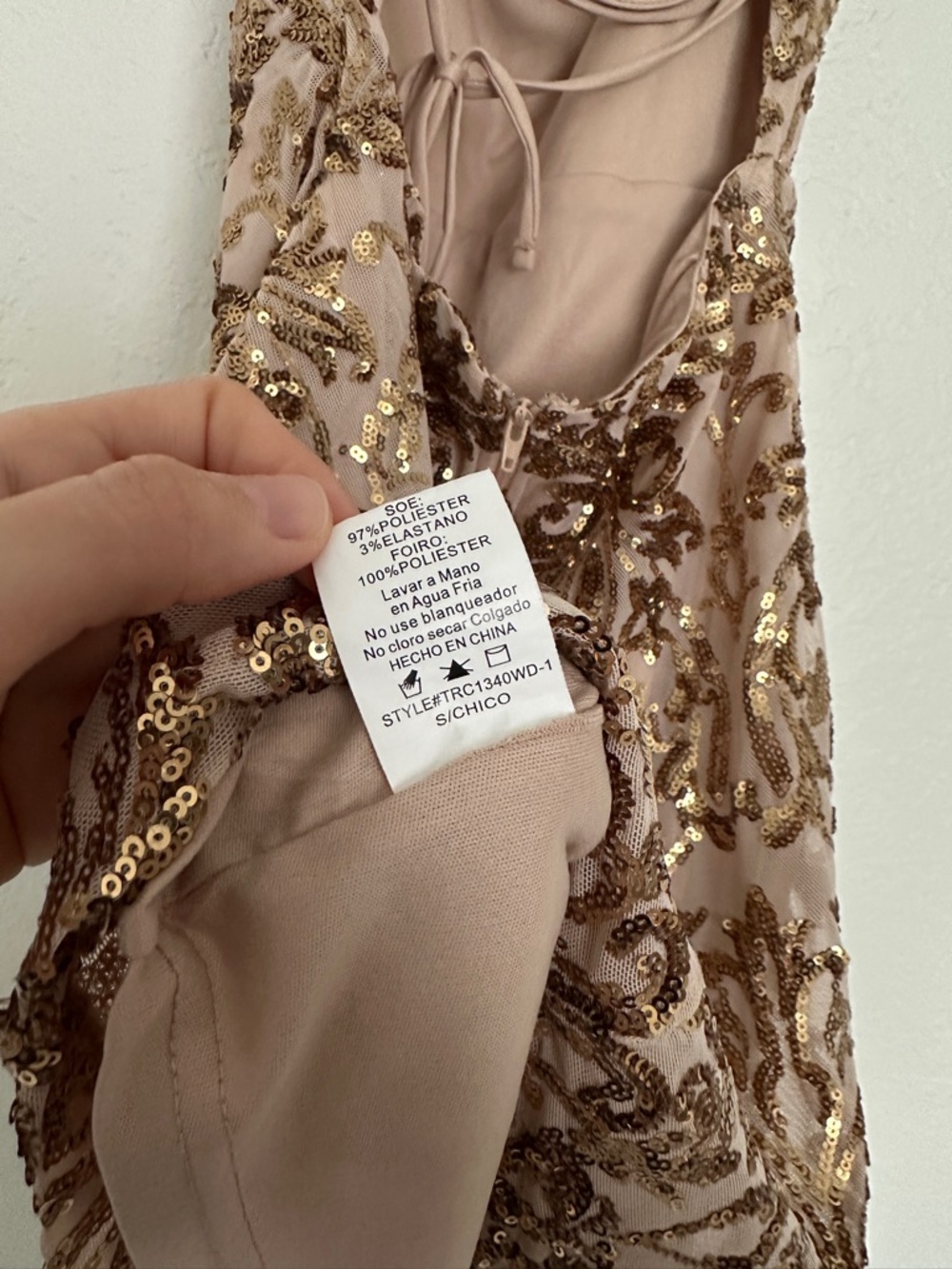 Windsor Sequined Lace-Up Back Bodycon Dress in Blush Gold S - Picture 8 of 8